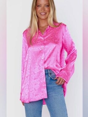 Show me your mumu Smith button up embossed floral satin shirt womens XL